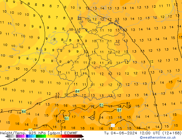 Hoogte/Temp. 925 hPa ECMWF di 04.06.2024 12 UTC