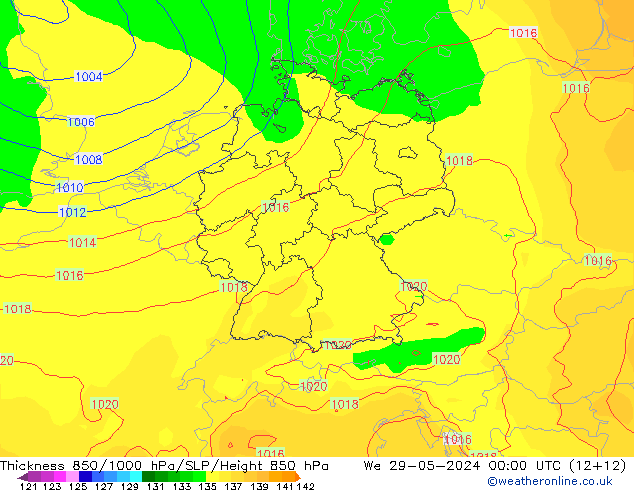 Thck 850-1000 hPa ECMWF Qua 29.05.2024 00 UTC