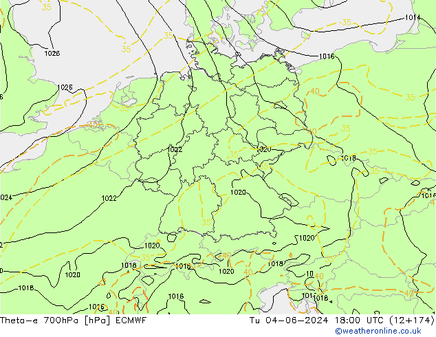 Theta-e 700hPa ECMWF di 04.06.2024 18 UTC