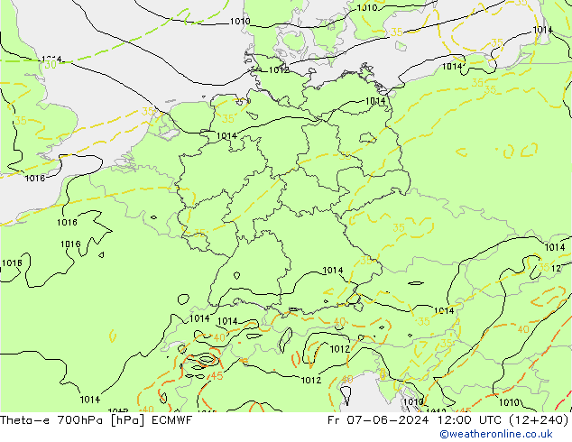 Theta-e 700hPa ECMWF Fr 07.06.2024 12 UTC