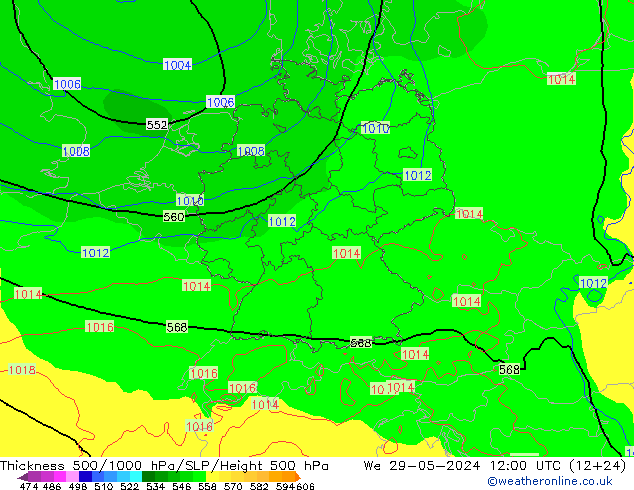 Schichtdicke 500-1000 hPa ECMWF Mi 29.05.2024 12 UTC