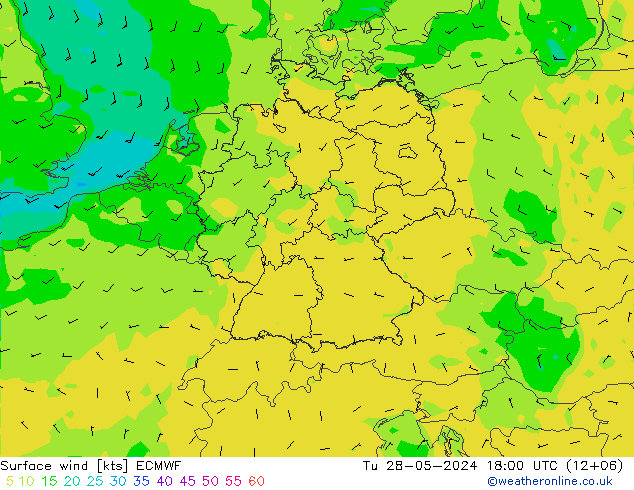 Bodenwind ECMWF Di 28.05.2024 18 UTC