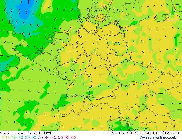 Surface wind ECMWF Th 30.05.2024 12 UTC