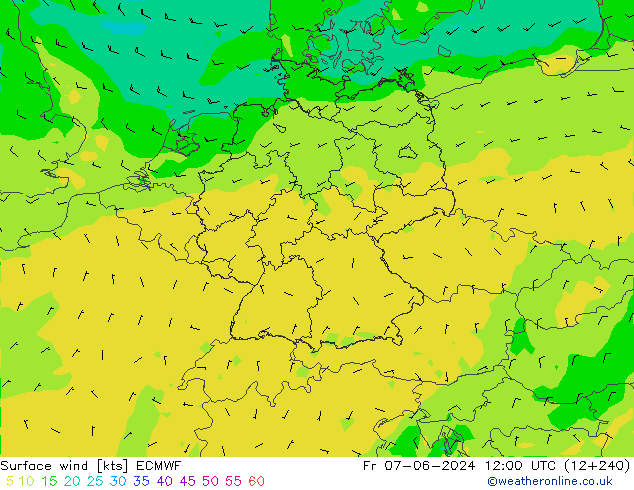 Vento 10 m ECMWF Sex 07.06.2024 12 UTC