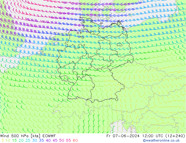 风 500 hPa ECMWF 星期五 07.06.2024 12 UTC