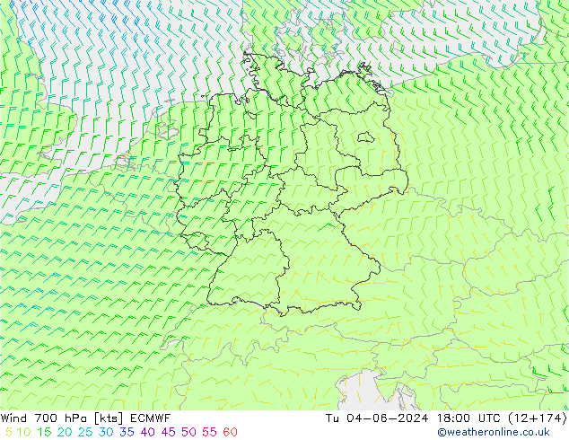 Rüzgar 700 hPa ECMWF Sa 04.06.2024 18 UTC