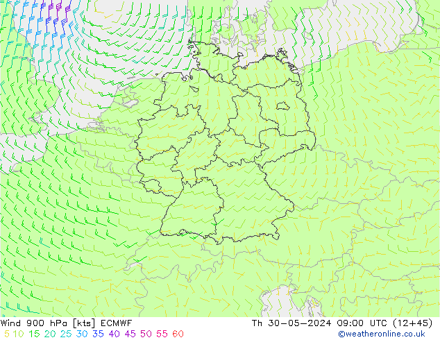 Wind 900 hPa ECMWF Th 30.05.2024 09 UTC