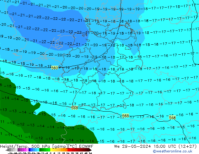 Height/Temp. 500 hPa ECMWF We 29.05.2024 15 UTC