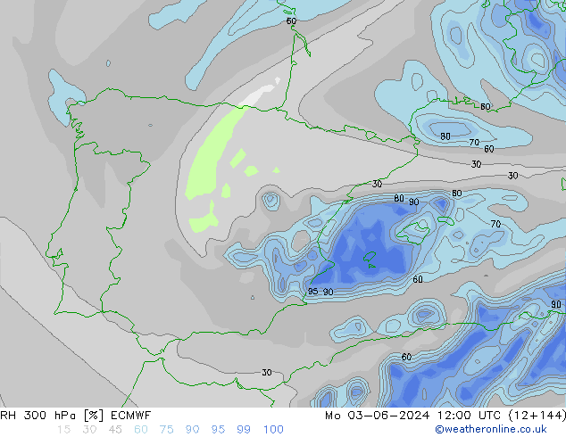 RH 300 hPa ECMWF Po 03.06.2024 12 UTC