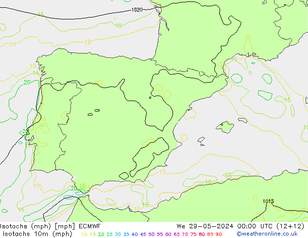 Isotachs (mph) ECMWF We 29.05.2024 00 UTC