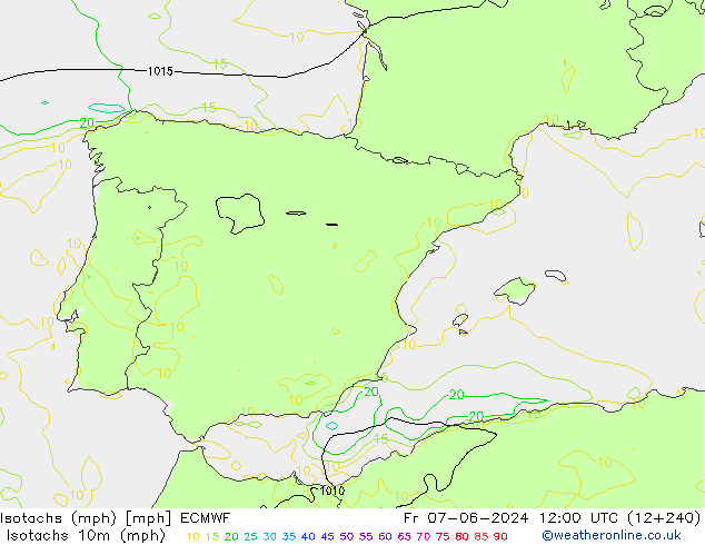 Isotachs (mph) ECMWF ven 07.06.2024 12 UTC