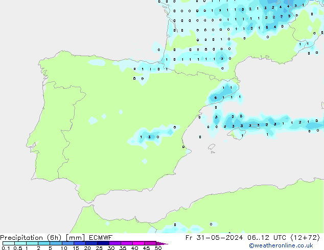 Precipitation (6h) ECMWF Fr 31.05.2024 12 UTC