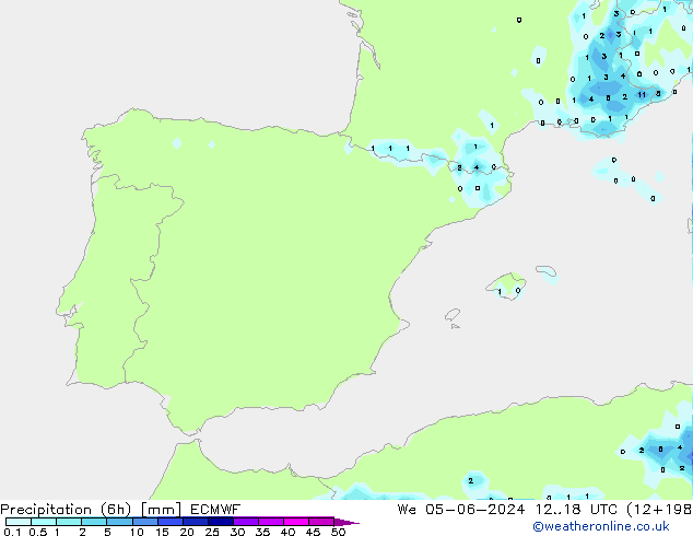 Precipitation (6h) ECMWF We 05.06.2024 18 UTC