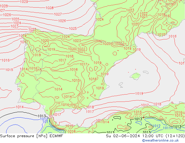 Surface pressure ECMWF Su 02.06.2024 12 UTC