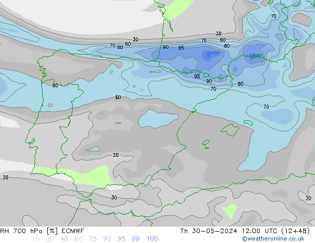 RV 700 hPa ECMWF do 30.05.2024 12 UTC