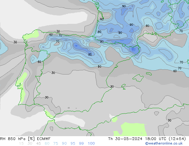 RH 850 hPa ECMWF  30.05.2024 18 UTC