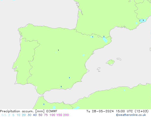 Precipitation accum. ECMWF wto. 28.05.2024 15 UTC