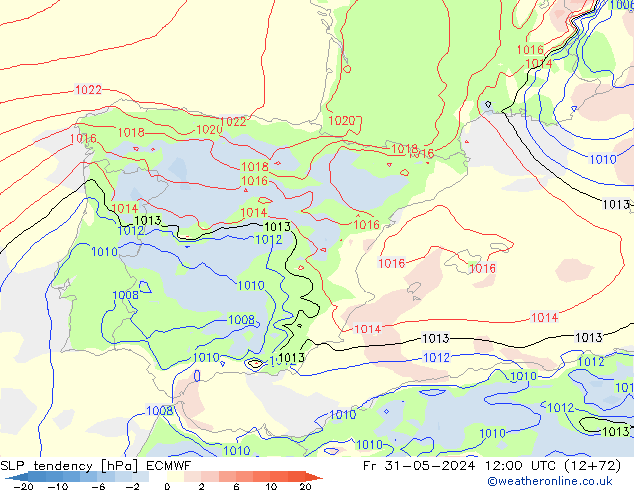 SLP tendency ECMWF Fr 31.05.2024 12 UTC