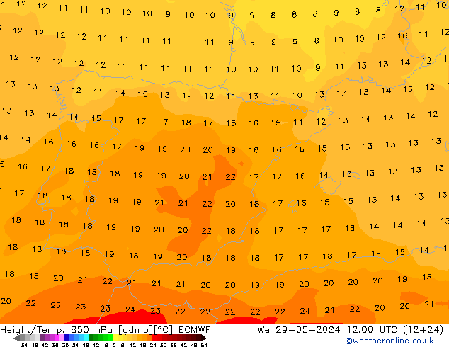 Z500/Rain (+SLP)/Z850 ECMWF śro. 29.05.2024 12 UTC