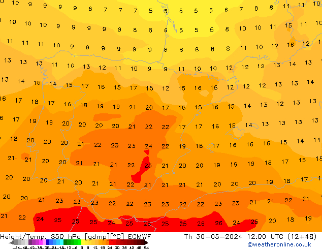 Height/Temp. 850 hPa ECMWF  30.05.2024 12 UTC