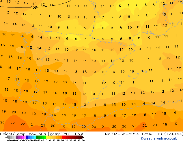 Height/Temp. 850 hPa ECMWF Mo 03.06.2024 12 UTC