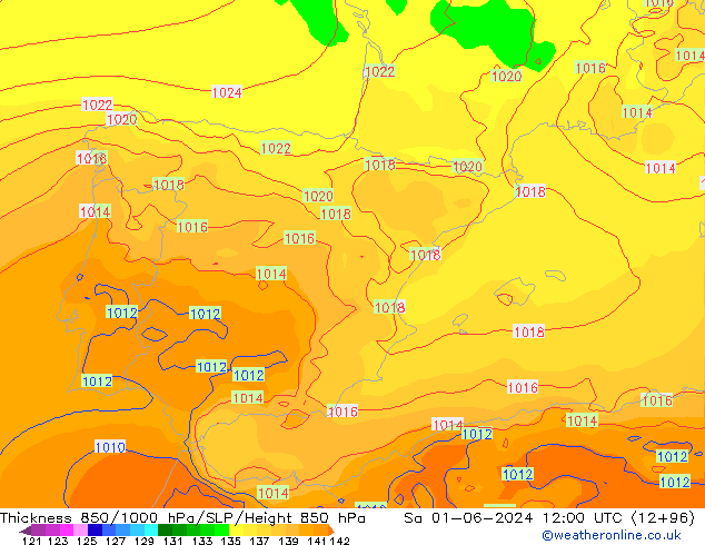 Thck 850-1000 hPa ECMWF Sa 01.06.2024 12 UTC