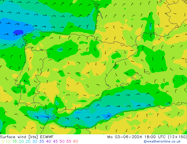 Surface wind ECMWF Mo 03.06.2024 18 UTC