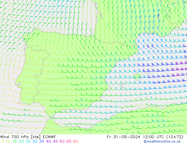 Vento 700 hPa ECMWF ven 31.05.2024 12 UTC