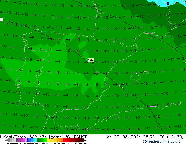 Z500/Rain (+SLP)/Z850 ECMWF Qua 29.05.2024 18 UTC