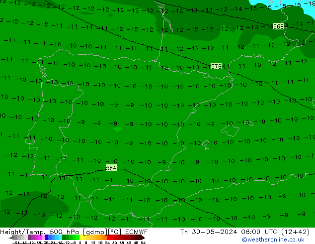 Z500/Rain (+SLP)/Z850 ECMWF Čt 30.05.2024 06 UTC