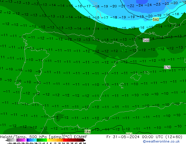 Height/Temp. 500 hPa ECMWF Fr 31.05.2024 00 UTC