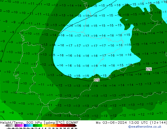 Height/Temp. 500 hPa ECMWF Po 03.06.2024 12 UTC