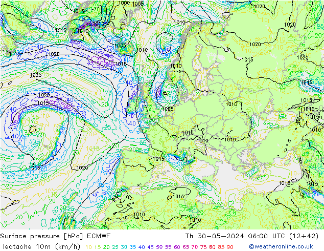 Eşrüzgar Hızları (km/sa) ECMWF Per 30.05.2024 06 UTC