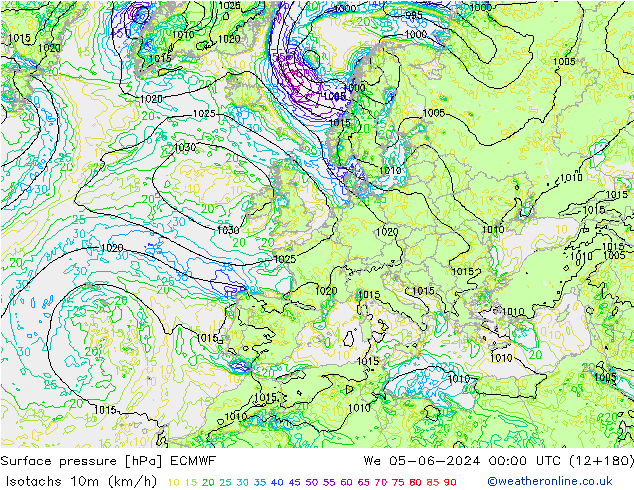 Isotachs (kph) ECMWF We 05.06.2024 00 UTC