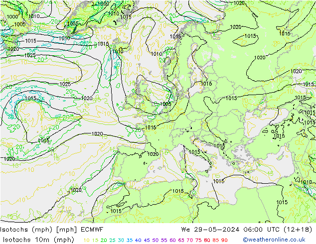 Isotachs (mph) ECMWF St 29.05.2024 06 UTC