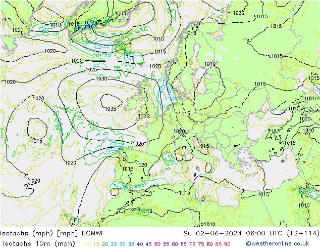 Isotachs (mph) ECMWF Su 02.06.2024 06 UTC