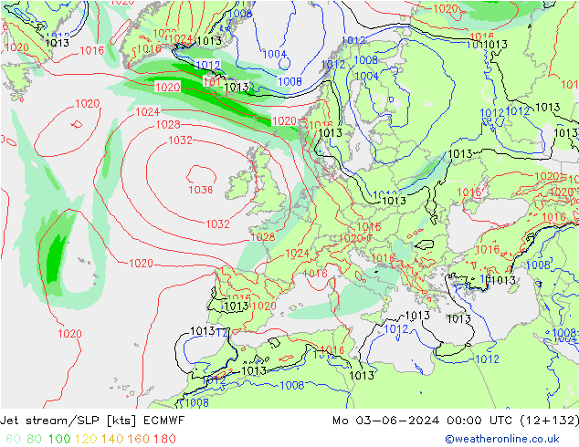 Jet stream/SLP ECMWF Po 03.06.2024 00 UTC