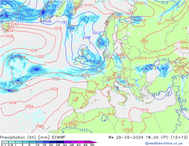 Z500/Yağmur (+YB)/Z850 ECMWF Çar 29.05.2024 00 UTC