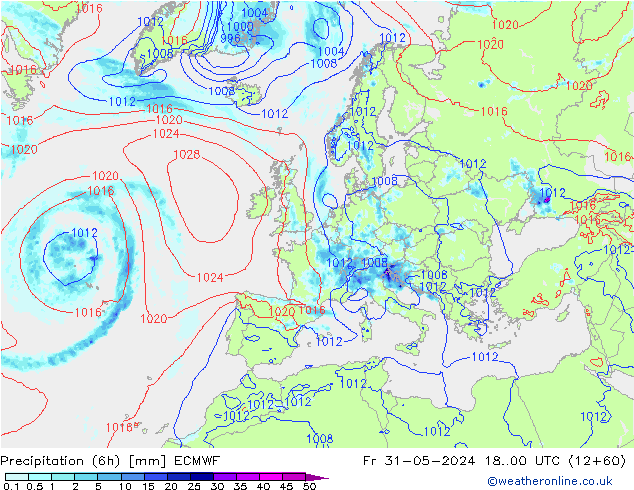 Z500/Regen(+SLP)/Z850 ECMWF vr 31.05.2024 00 UTC