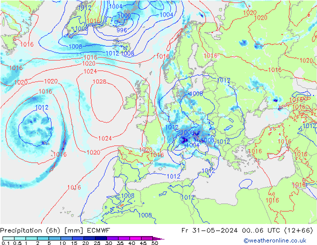 Z500/Rain (+SLP)/Z850 ECMWF Fr 31.05.2024 06 UTC