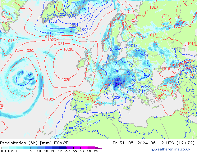 Z500/Rain (+SLP)/Z850 ECMWF Sex 31.05.2024 12 UTC