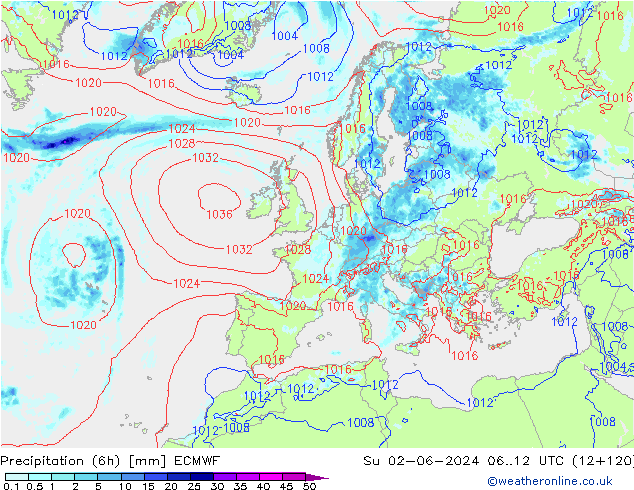 Z500/Rain (+SLP)/Z850 ECMWF Su 02.06.2024 12 UTC