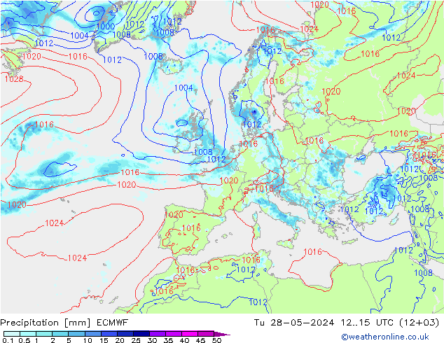 Precipitation ECMWF Tu 28.05.2024 15 UTC