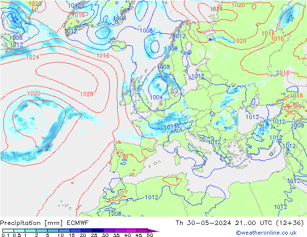 precipitação ECMWF Qui 30.05.2024 00 UTC