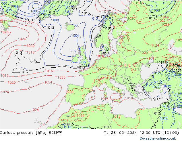 Bodendruck ECMWF Di 28.05.2024 12 UTC