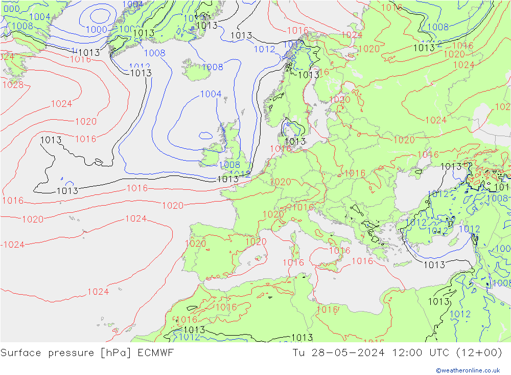 Luchtdruk (Grond) ECMWF di 28.05.2024 12 UTC