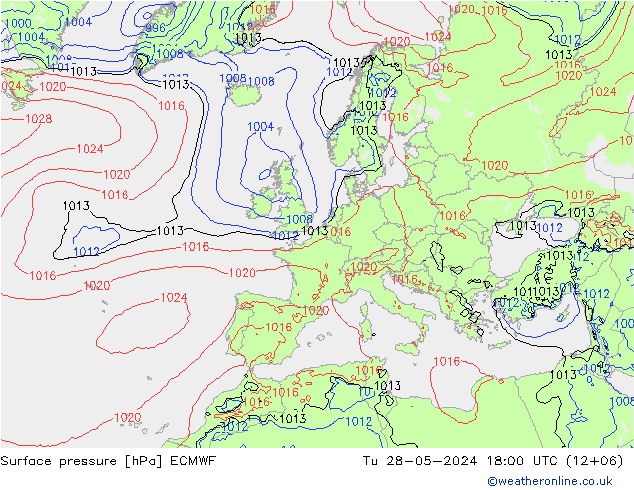 Atmosférický tlak ECMWF Út 28.05.2024 18 UTC