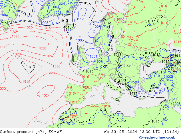 Atmosférický tlak ECMWF St 29.05.2024 12 UTC