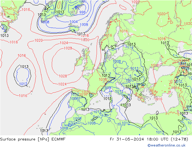 Pressione al suolo ECMWF ven 31.05.2024 18 UTC