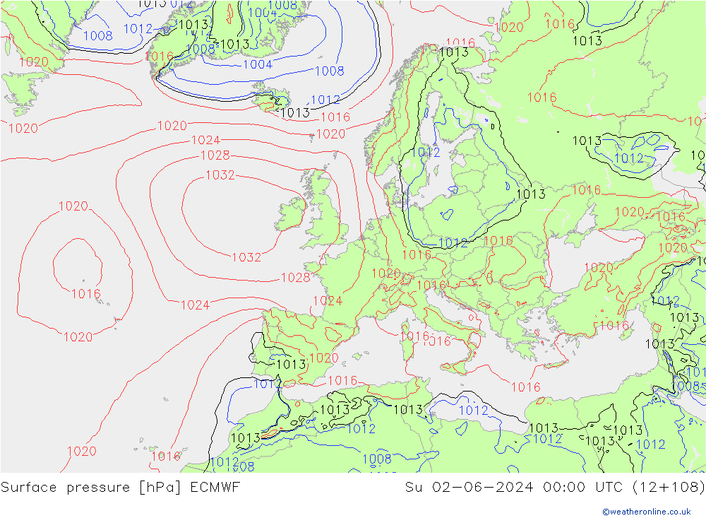 Atmosférický tlak ECMWF Ne 02.06.2024 00 UTC